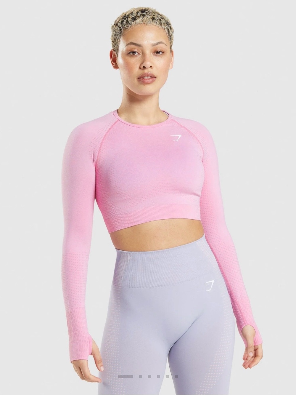 Gymshark Women’s Medium Pink Seamless Long Sleeve Crop Workout Top